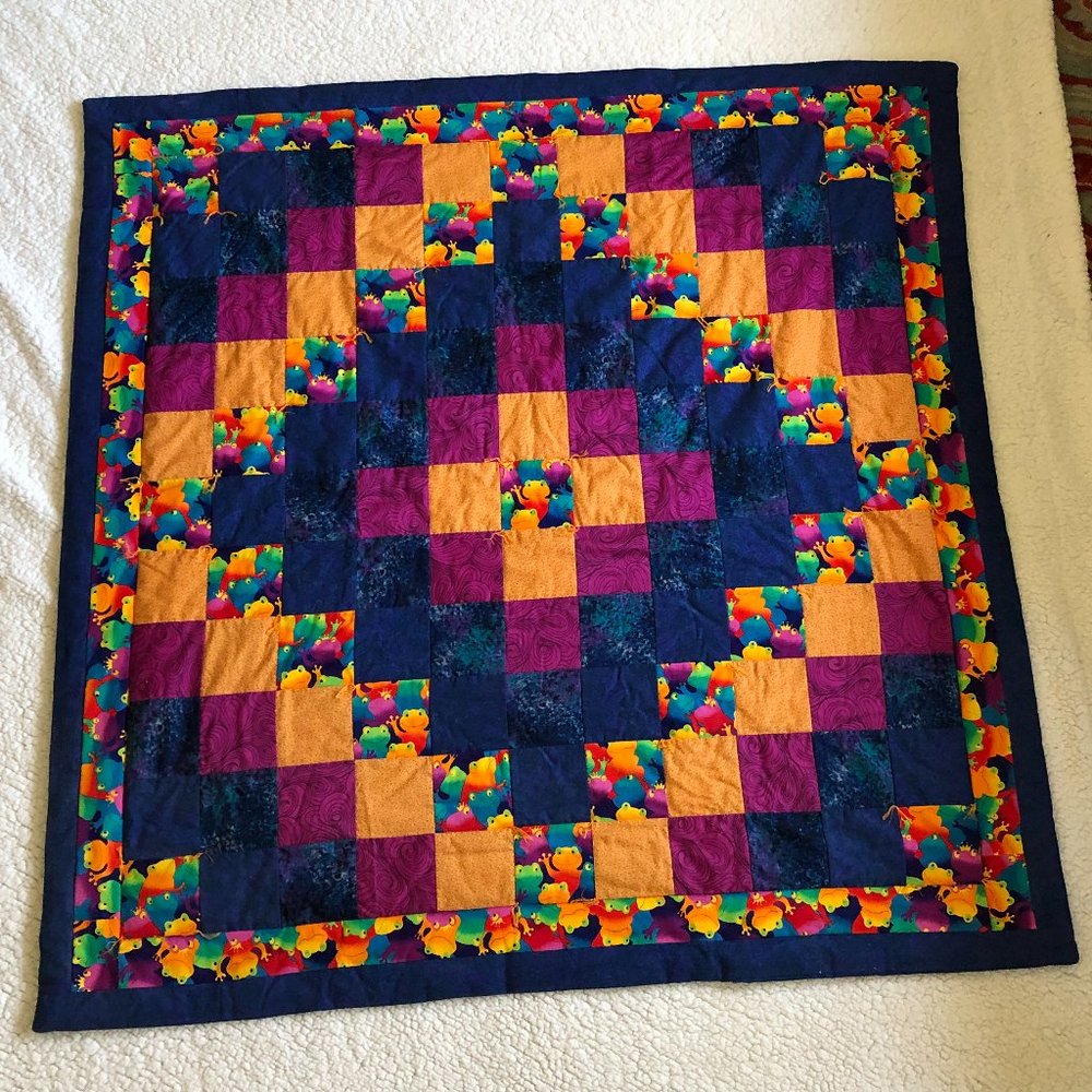 Handmade, 2-sided baby quilt (frog theme)